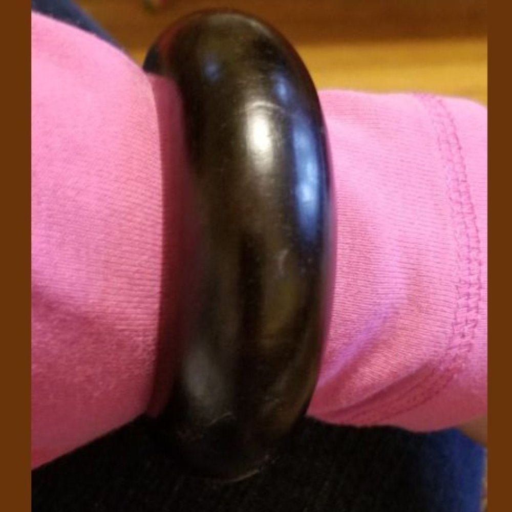 Black ebony wood, wide, thick, heavy, strong bangle bracelet, vintage, handmade